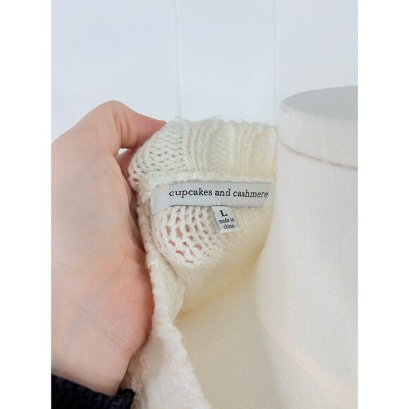 Cupcakes & Cashmere Angie Sweater Size Large White Ivory Fringe Pom Detail - Picture 12 of 12